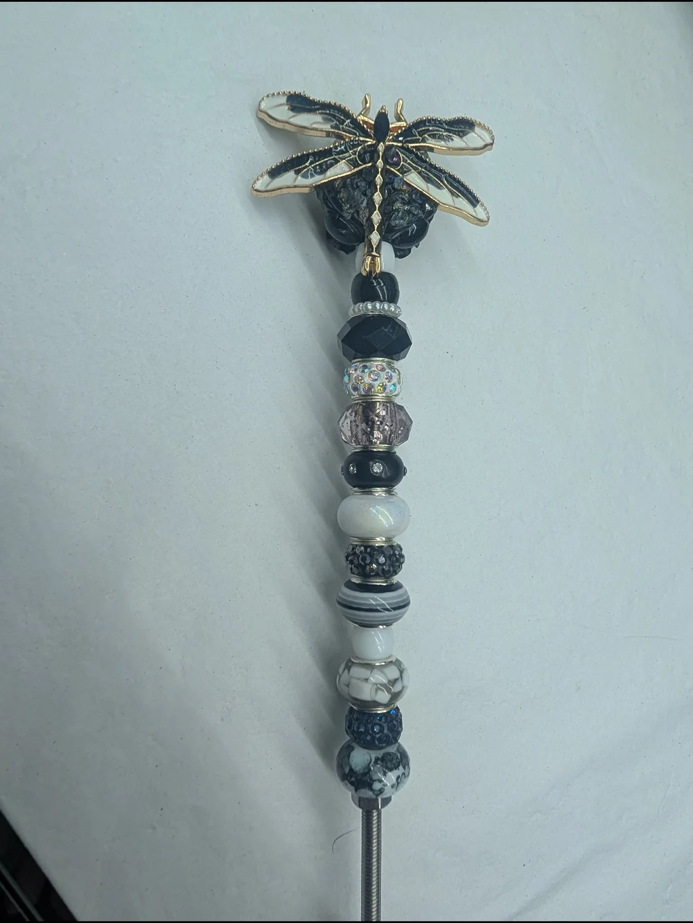 Hand Made Fairy Wand/Plant/Garden Stake W/Enamel Dragonfly Topper